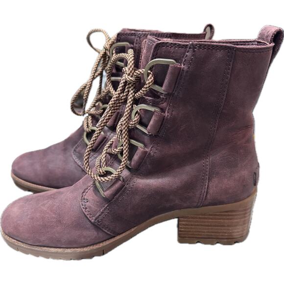 Sorel Cate Leather Lace Up Waterproof Maroon Redwood Boots Size 8.5 - Picture 7 of 12